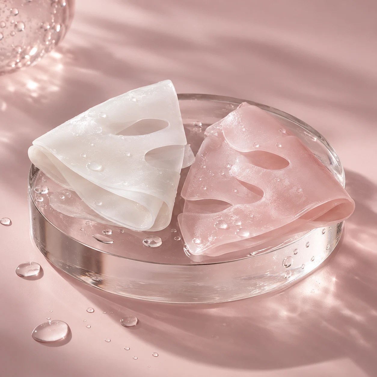 Concept image of white and pink hydrogel facial masks